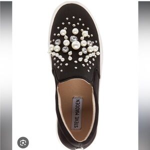 Steve Madden Black Slip-On Sneakers with Pearl & Crystal Accents